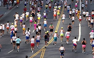 Group of people running a marathon