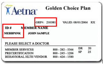 Example Aetna insurance card