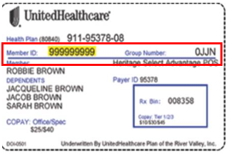 Example United Healthcare insurance card