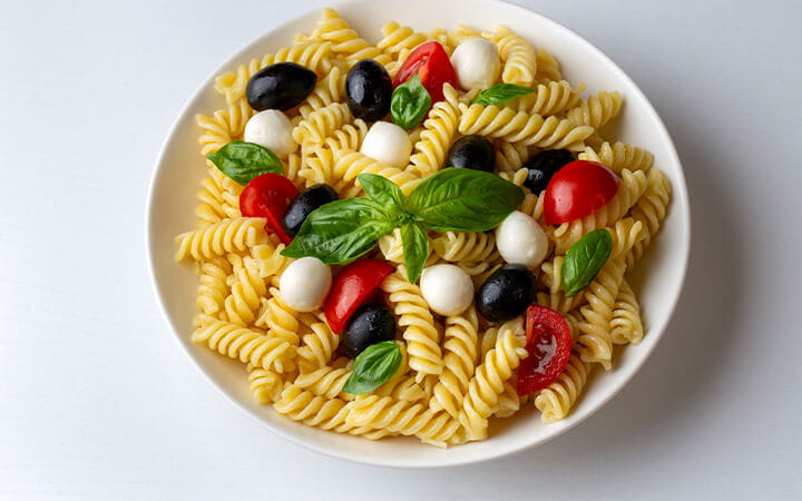 Bowl of cold pasta salad