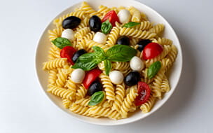 Bowl of cold pasta salad