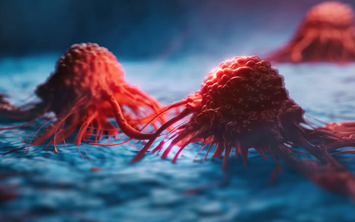 red cancer cells on blue surface