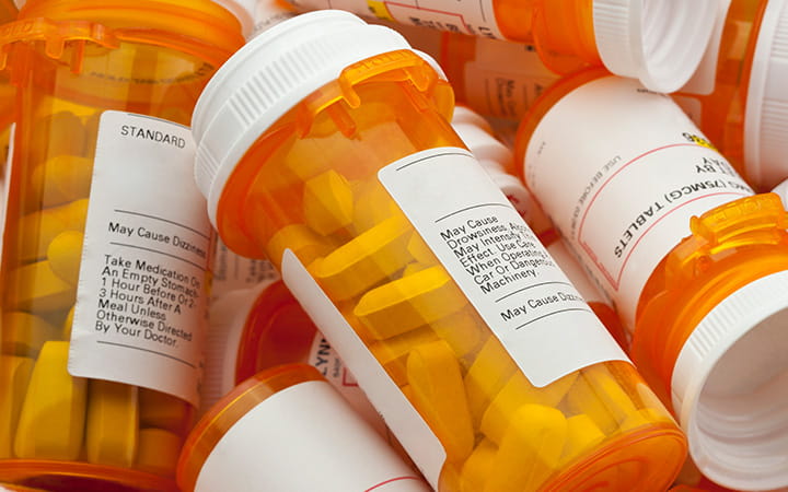 closeup of prescription medicine bottles