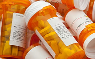 closeup of prescription medicine bottles