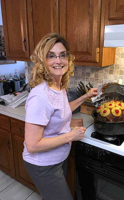 Sherry Saltsman at home in her kitchen