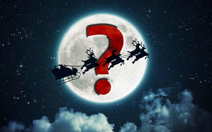Santa sleigh flying over moon