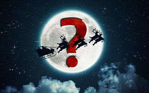 Santa sleigh flying over moon