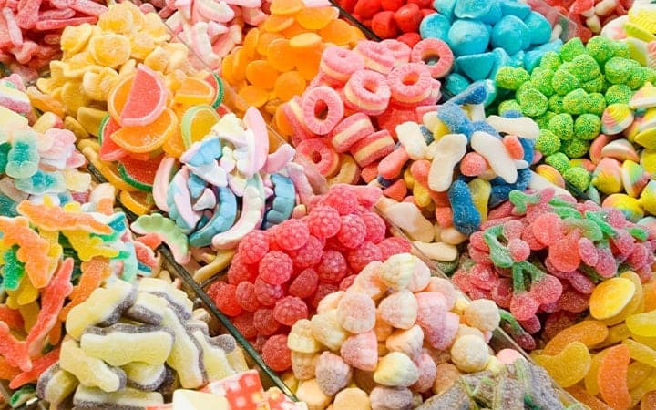 A tray of colorful candies
