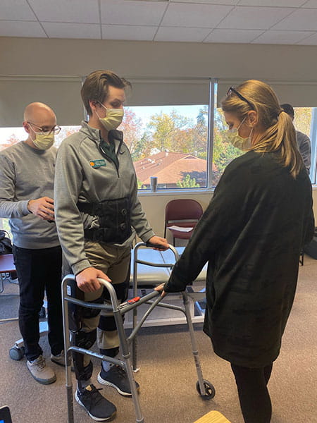 Exoskeleton device on patient