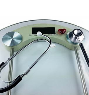 Obesity control - scale with stethoscope