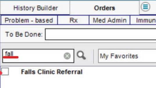 EMR screenshot for Falls Clinic