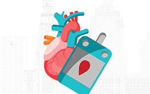 Illustration of a heart and diabetes testing module