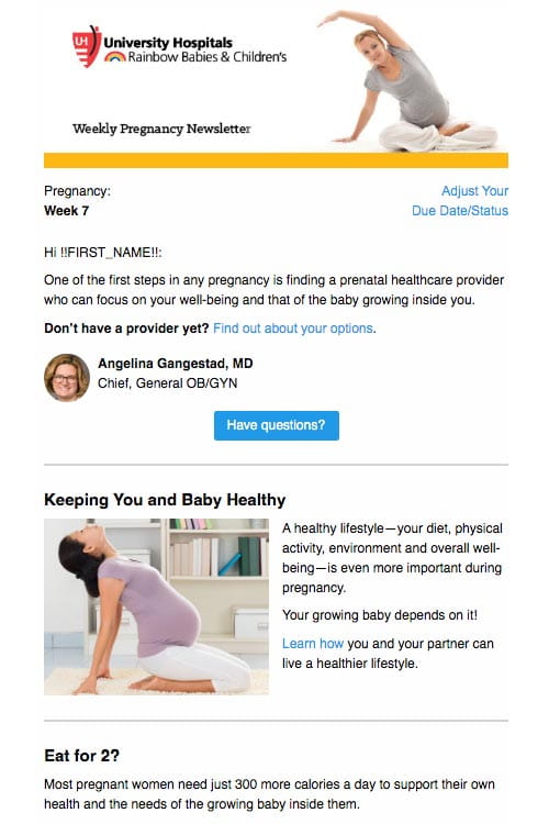 University Hospitals Rainbow Babies and Children’s weekly pregnancy newsletter
