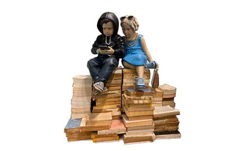 Hijack, Phonebook, painted bronze and mixed medium, 2019