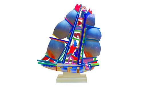 Stanislav Borowski, Ship of Fools Sail Away, copper wheel engraved assembled glass, 2000