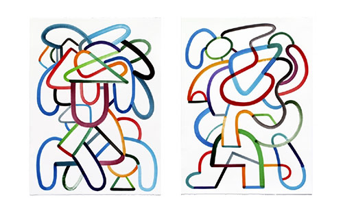 Robert Pokorny, WXLI and MXLII, cell vinyl acrylic paint on paper, 2016