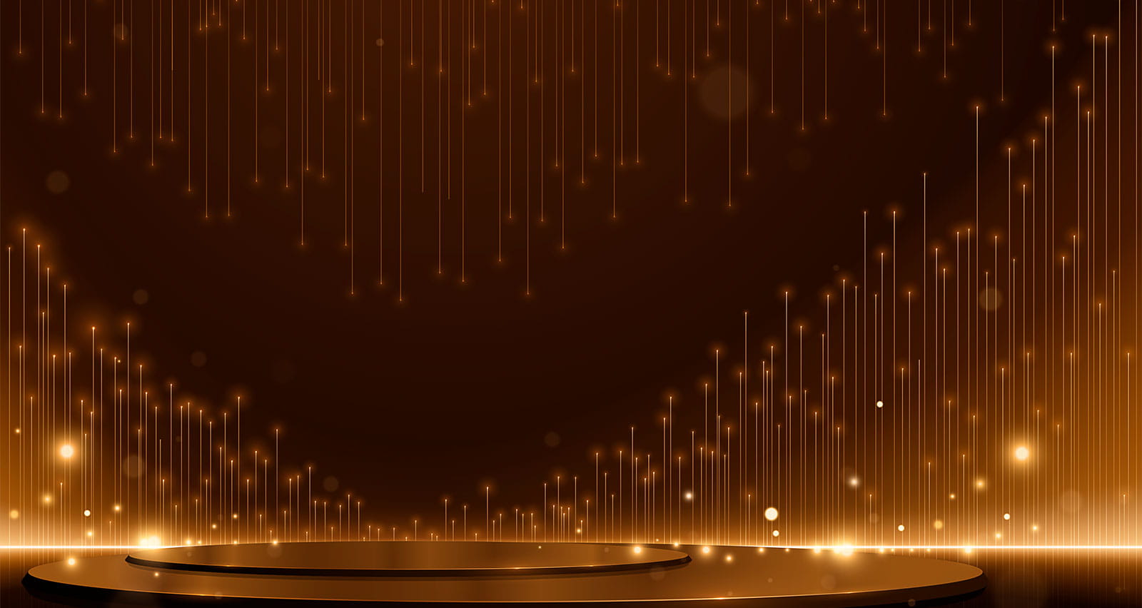 Golden light lines scene with circle podium