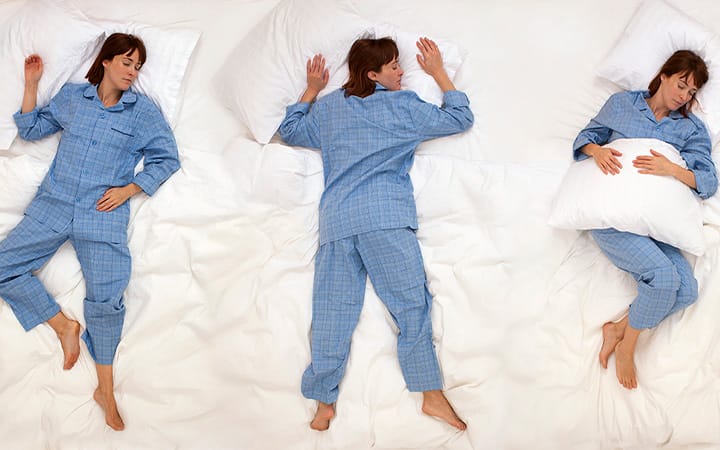 Collage of a middle-aged woman in bed