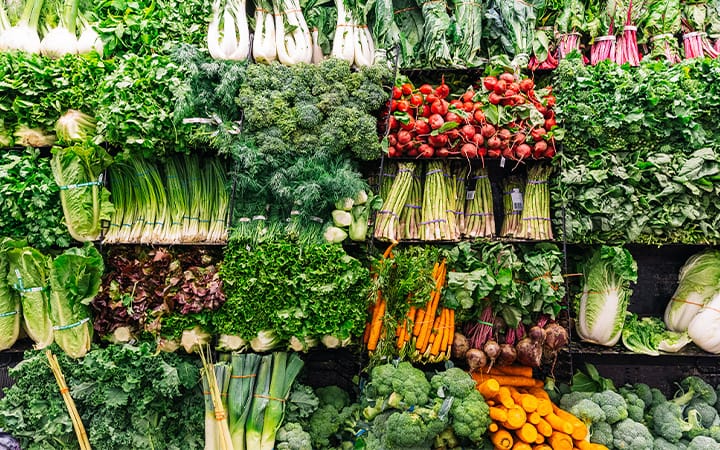 produce shelf at grocery store
