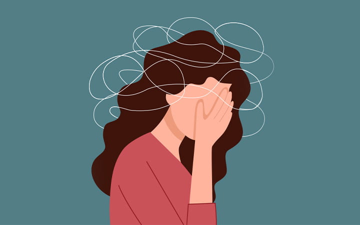 Illustration of a young woman suffering from a headache