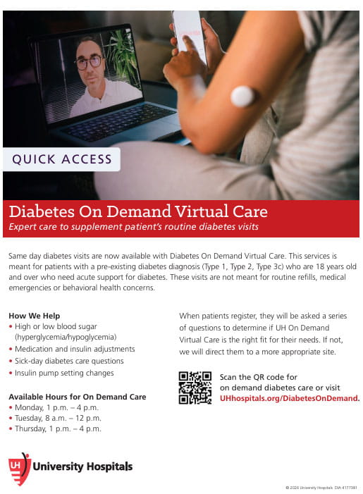 UH Diabetes on Demand Virtual Care program promotional flyer.
