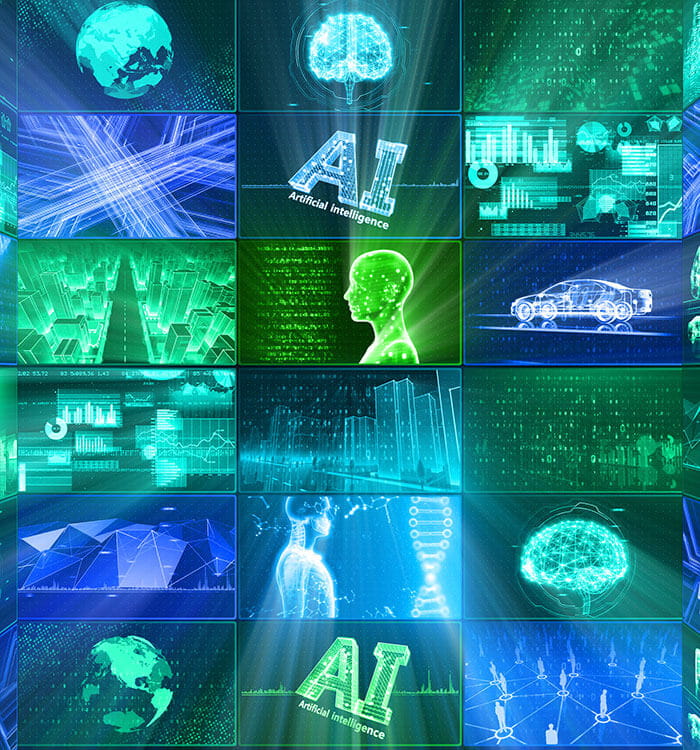 Collage of images depicting artificial intelligence.