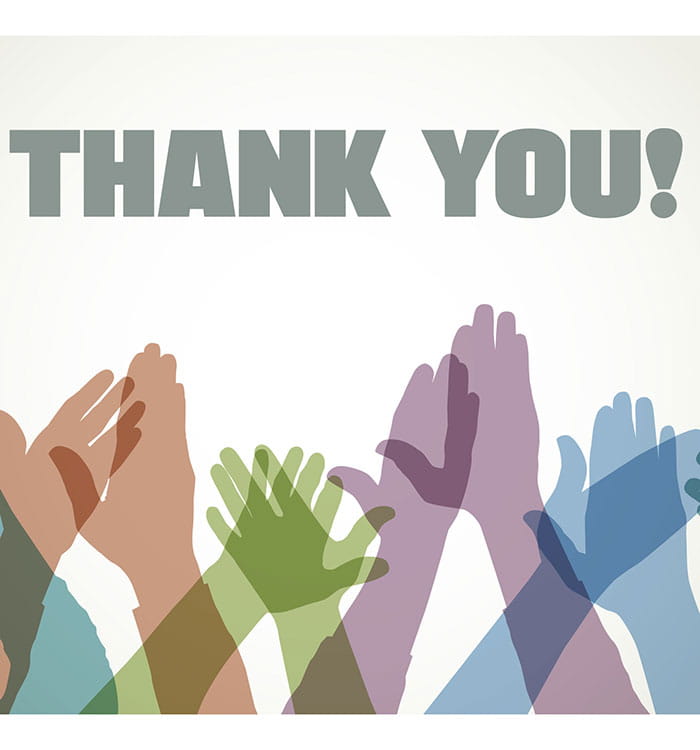 Thank you message with clapping hands.