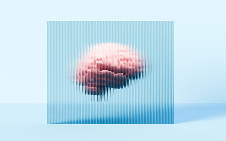 Illustration of brain behind rippled glass depicting migraine and headache pain.