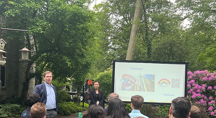 Jim Sanders commenting on Kira Smith’s (Orthopaedics resident) talk in Dr. Glotzbecker’s backyard. 