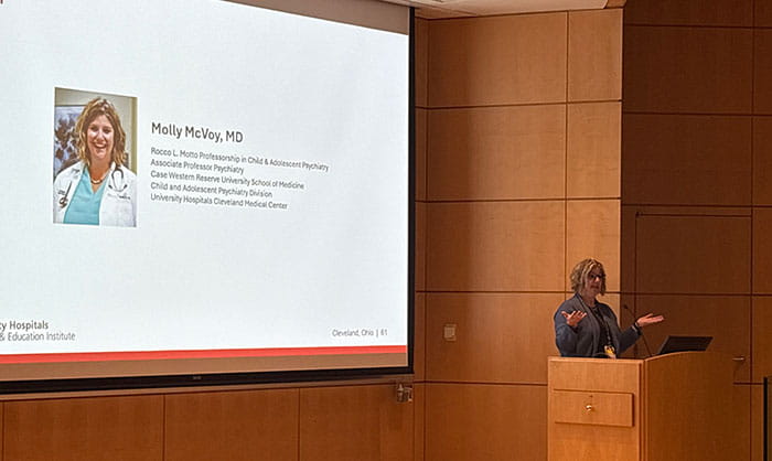 Molly McVoy, MD presenting at the UH Research Innovation Day 2025 conference.