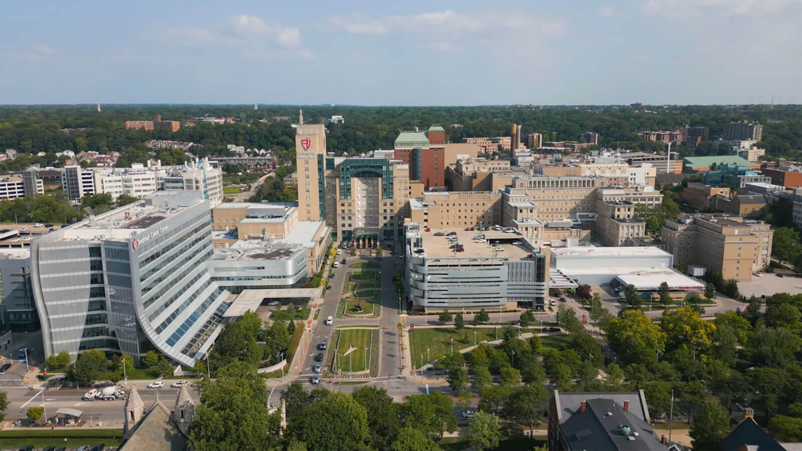 Aerial view of UH Cleveland Medical Center campus