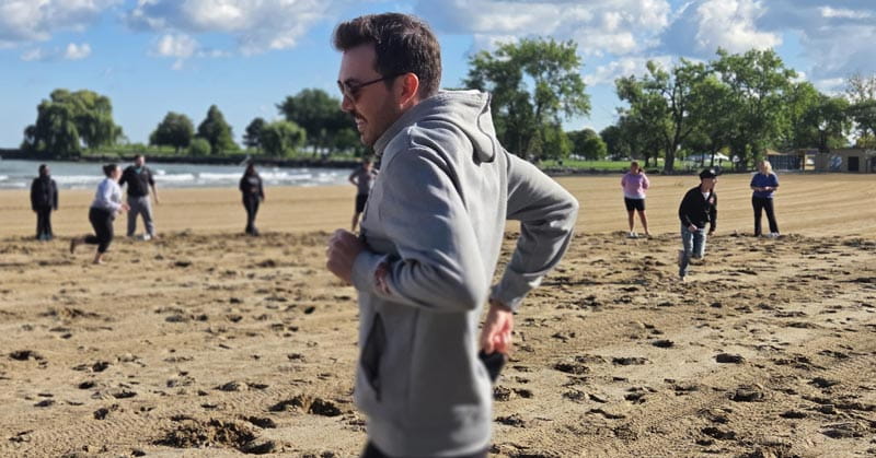 resident running on the beach