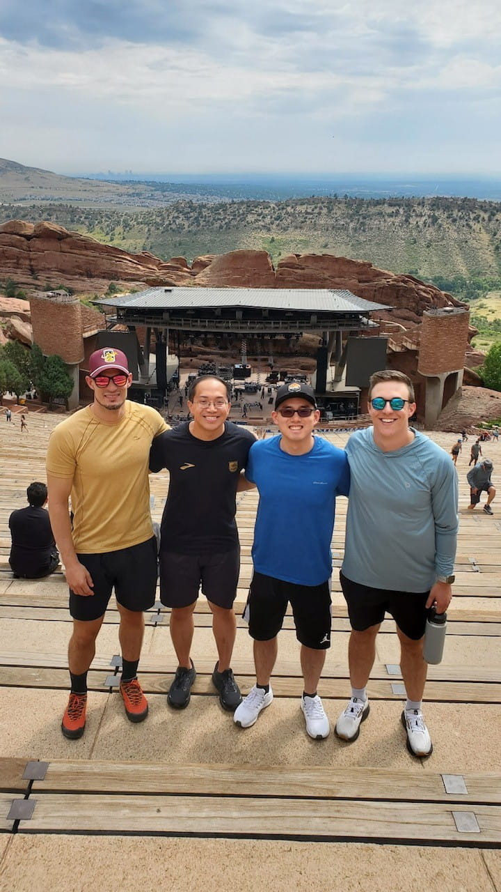 sports medicine fellows at an outdoor auditorium
