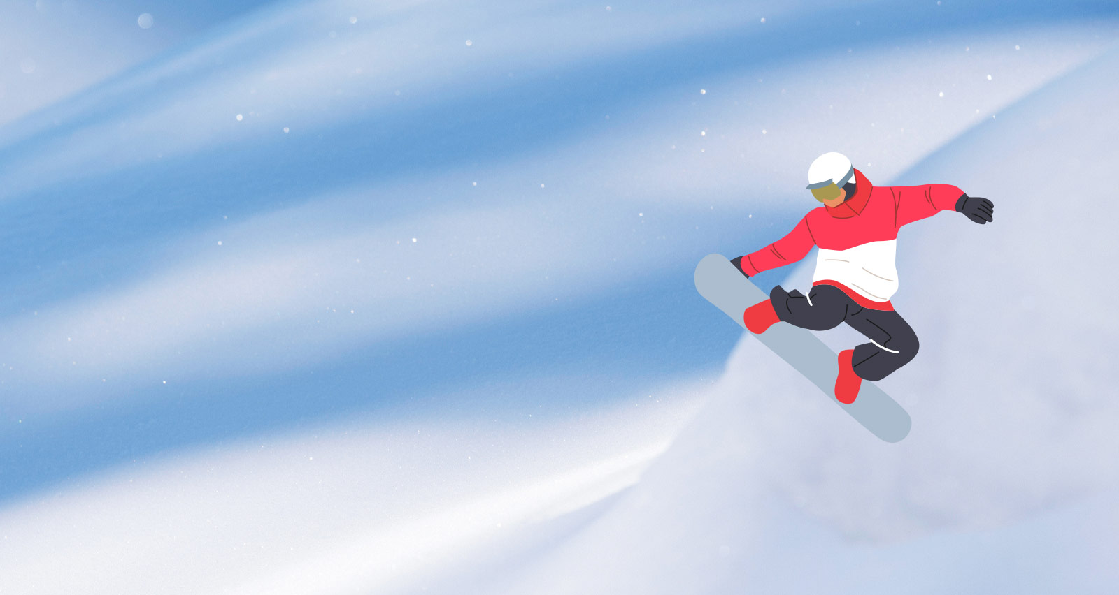 Illustration of snowboarder on photo of snowy grounds