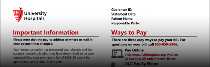 Example header of a MyChart billing statement