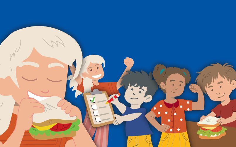 Illustration of young children eating healthy foods