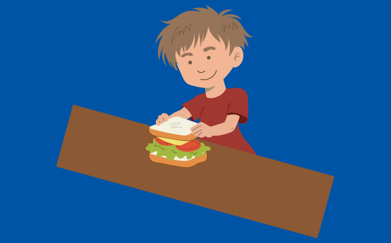 Illustration of a young boy eating a plant-based meal