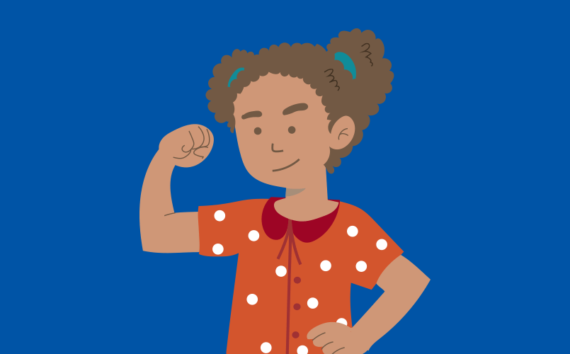 Illustration of a young girl making a muscle