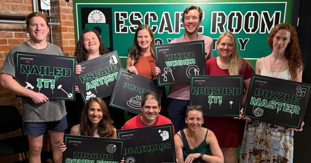 group of fellows at an escape room