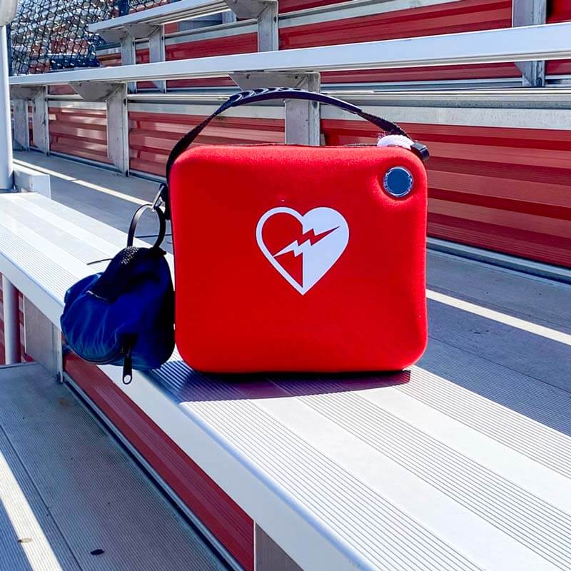 defribullator on bleachers