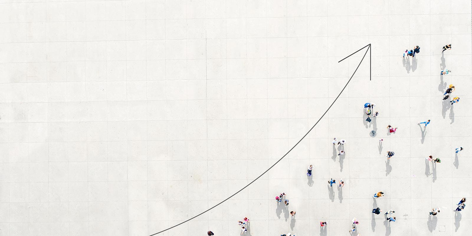 Crowd from above forming a growth graph