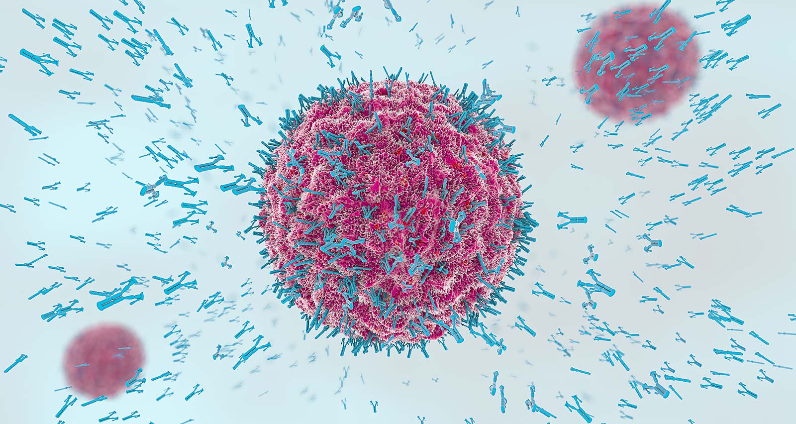 3d illustration of antibodies attacking virus cell into the bloodstream