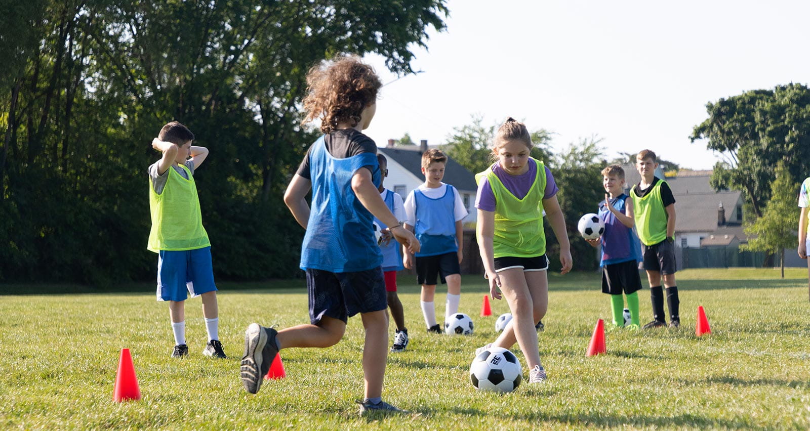 A group of young soccer players outdoors