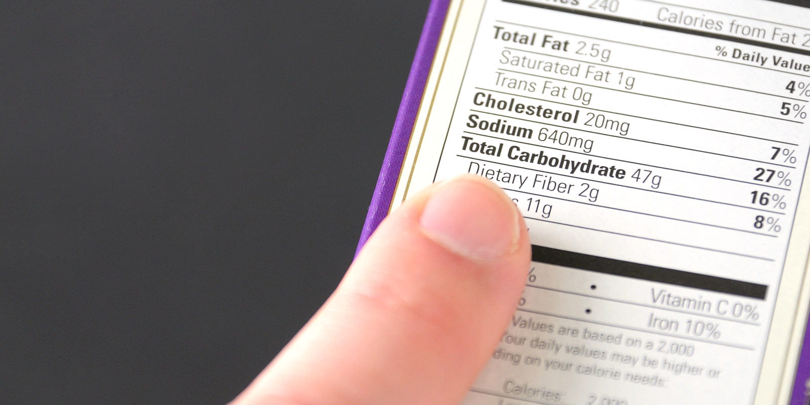 Person examining a Nutrition Label