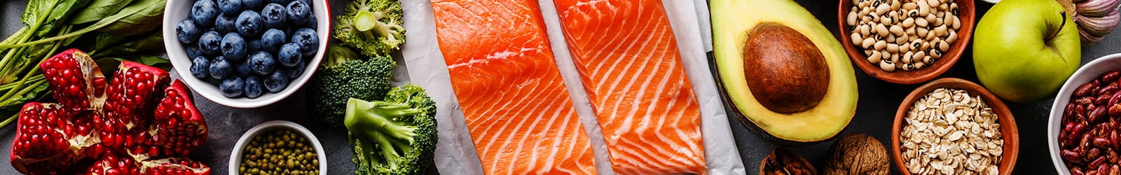 Healthy fruits, vegetables and meats.