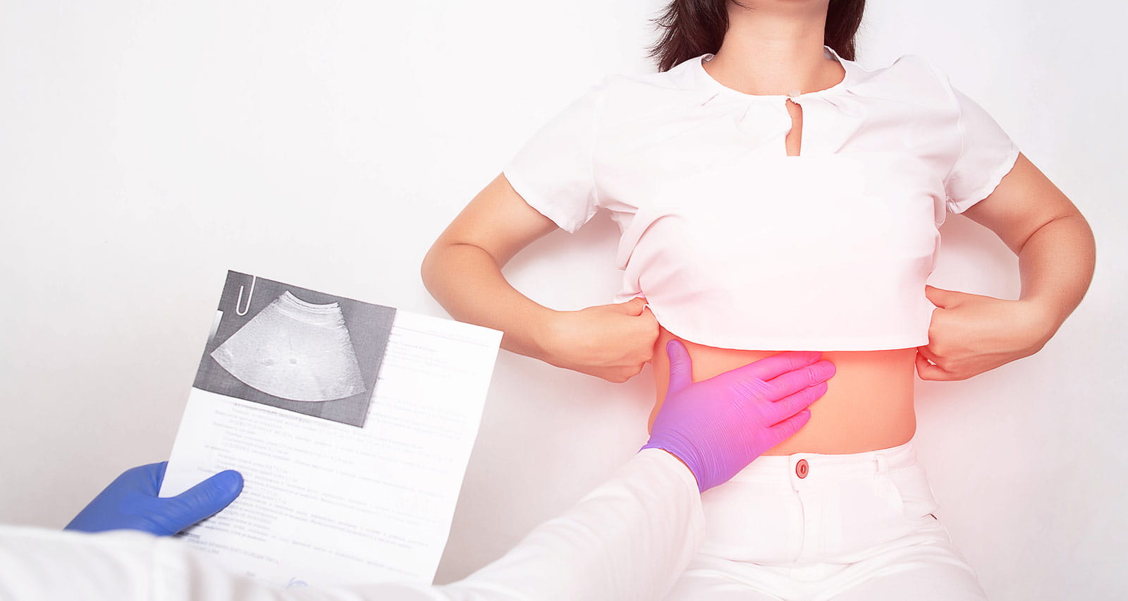 Woman suffering from cirrhosis and metabolic disorders in the liver