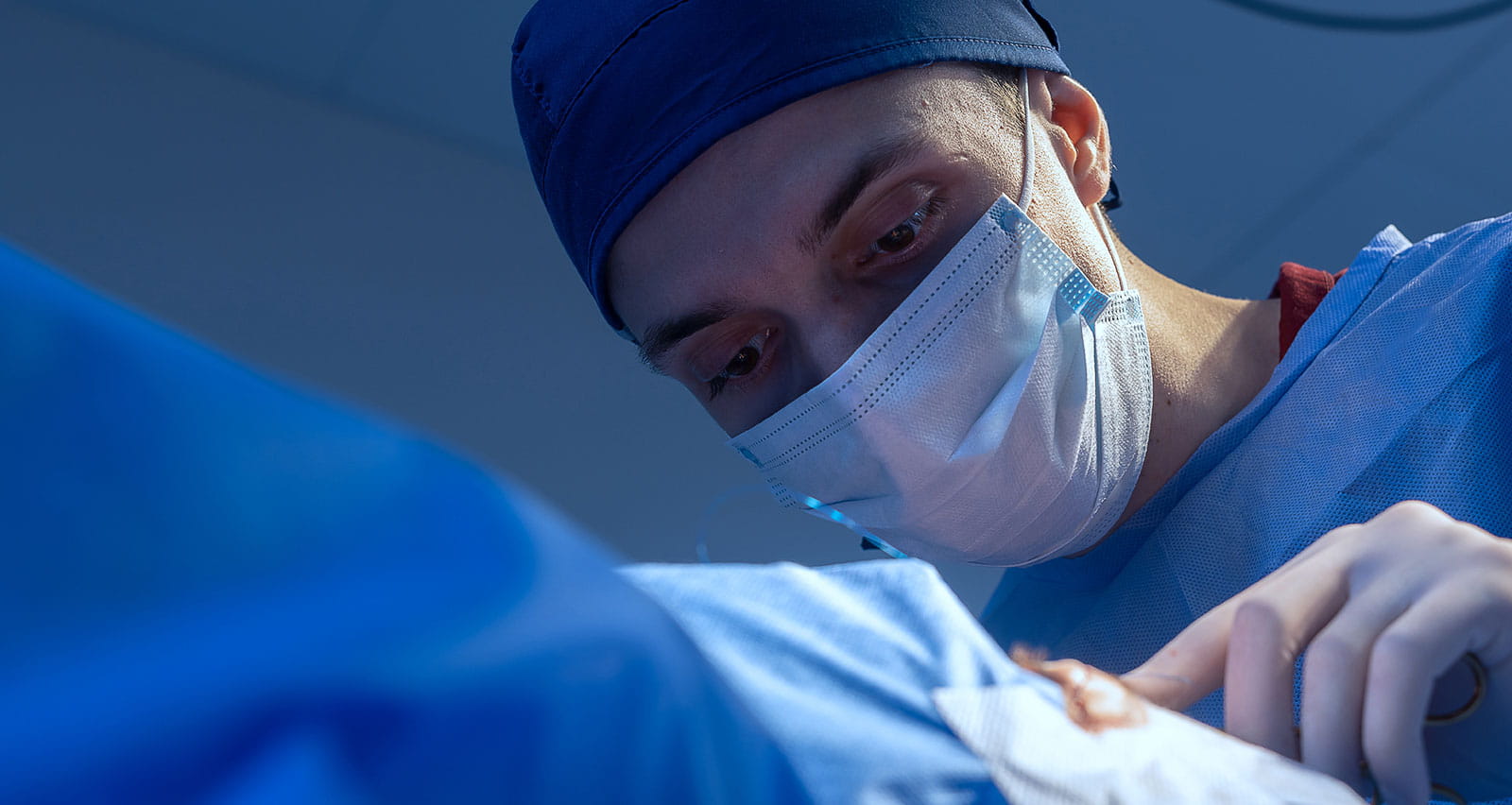 Closeup of a surgeon performing a rhinoplasty procedure
