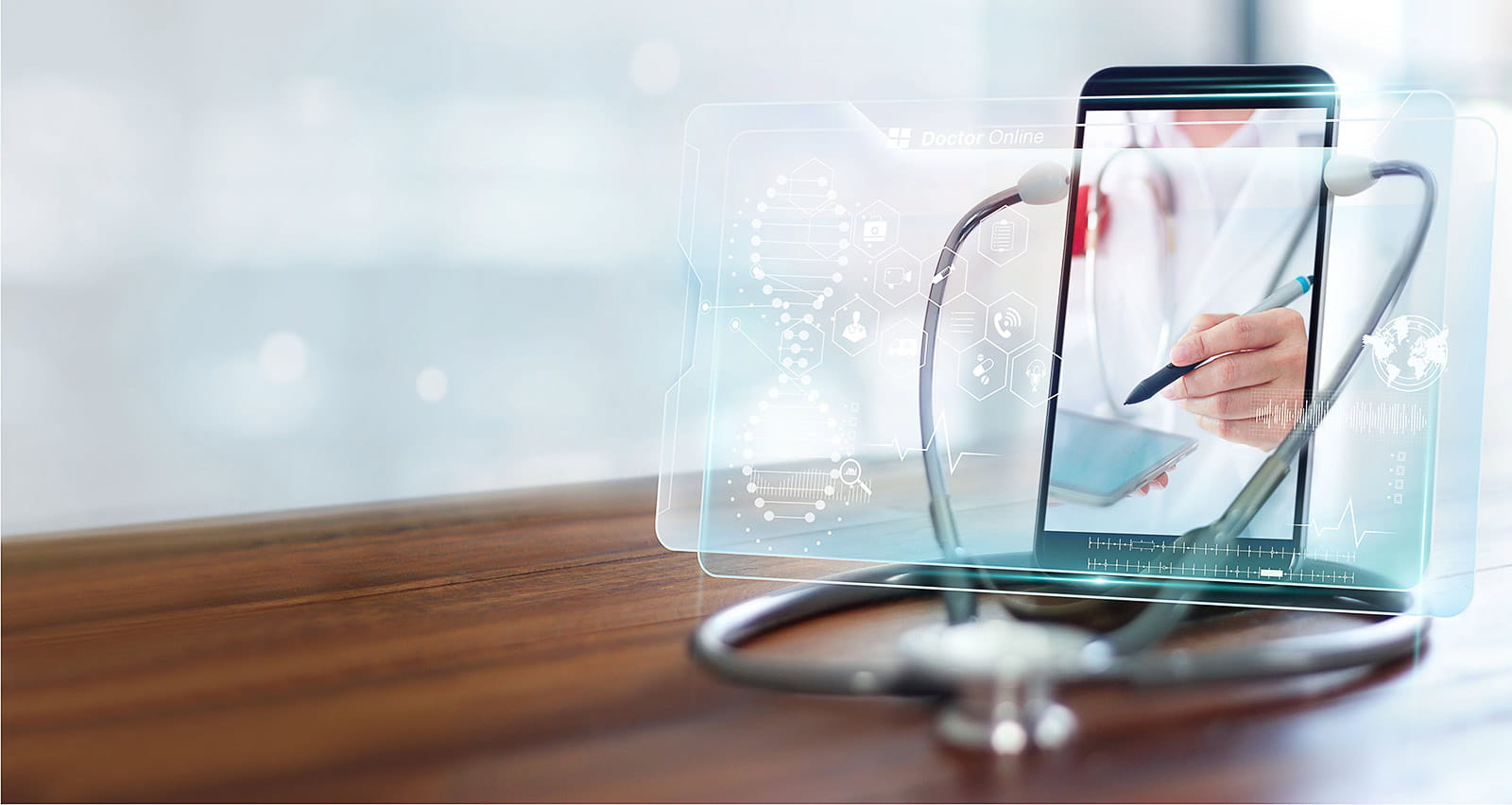 Online medical communication with patient on smartphone screen using stethoscope