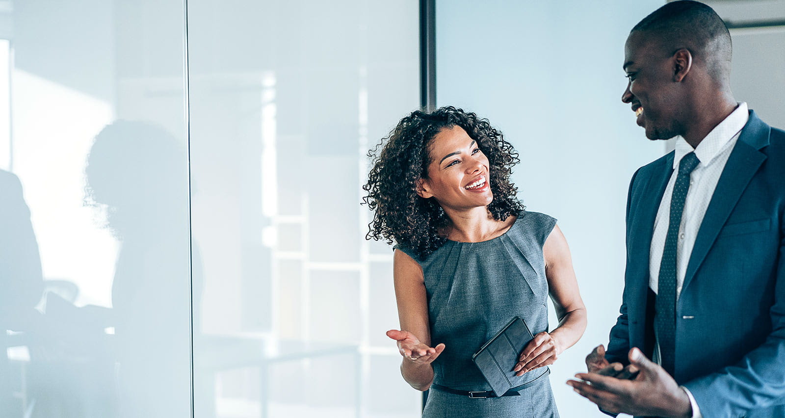 Corporate business persons discussing new project and sharing ideas in the workplace