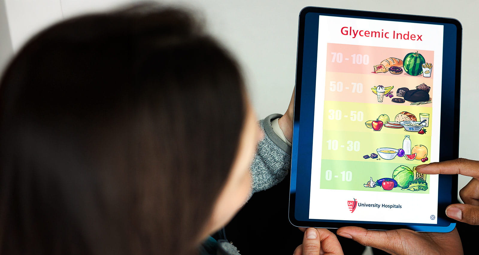 A couple views the UH Glycemic Index infographic